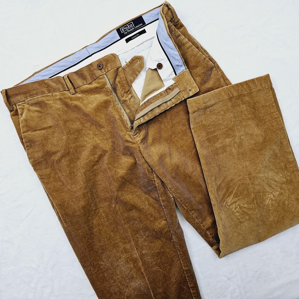 Polo Ralph Lauren Pants Mens 38W 29L Corduroy Flat Front Preppy Casual Retro